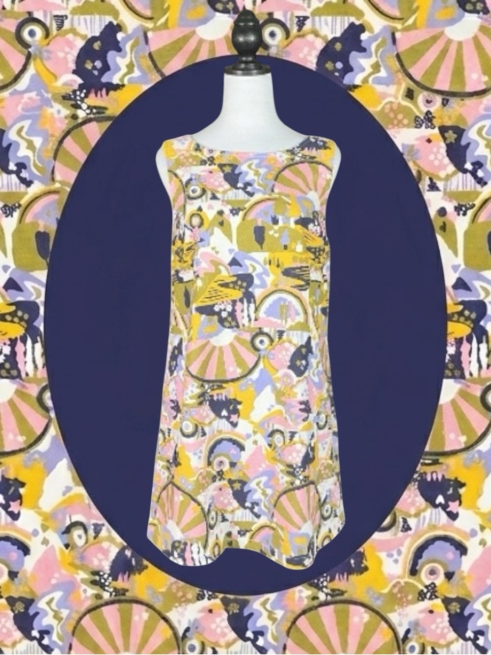 ModCloth Multicolored Retro Mod Psychedelic Print Linen Blend Shift Mini Dress M